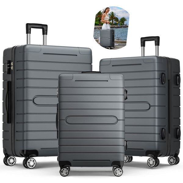 Fenbeli 3 Piece Luggage Sets with TSA Locks Hardside Suitcase Set with Spinner Wheels 20in24in28in Gray