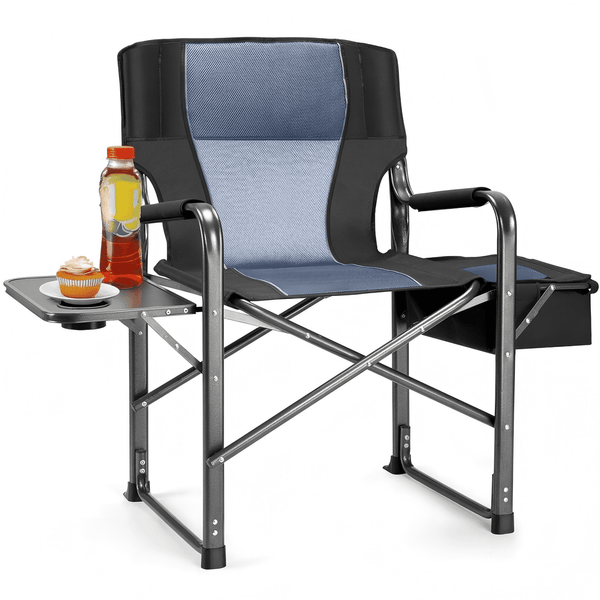 Fenbeli 300lbs Folding Camping Chairs with Cooler Bag and Table Lawn Chairs for Outside Sports Fishing Black