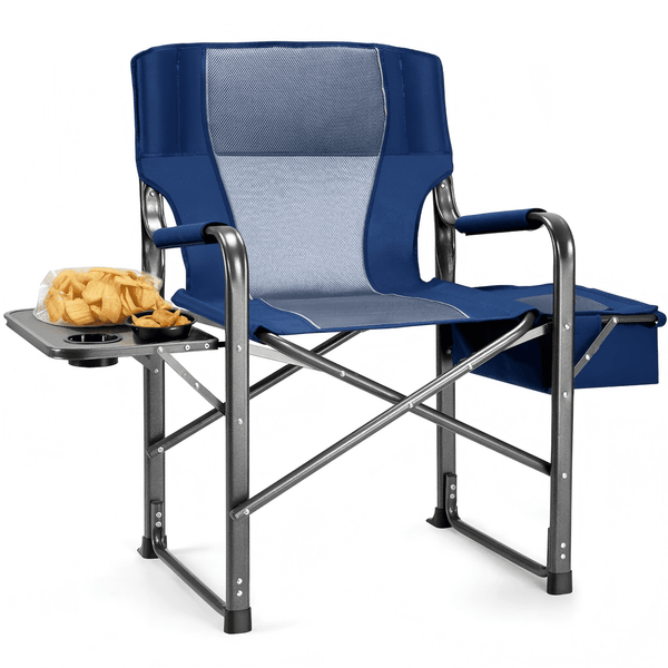 Fenbeli 300lbs Folding Camping Chairs with Cooler Bag and Table Lawn Chairs for Outside Sports Fishing Blue