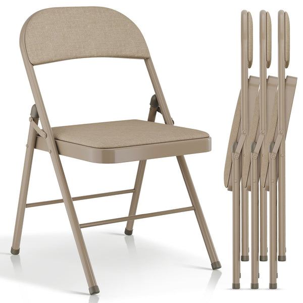 Fenbeli 4 Pack Folding Chairs with Padded Seats, Brown