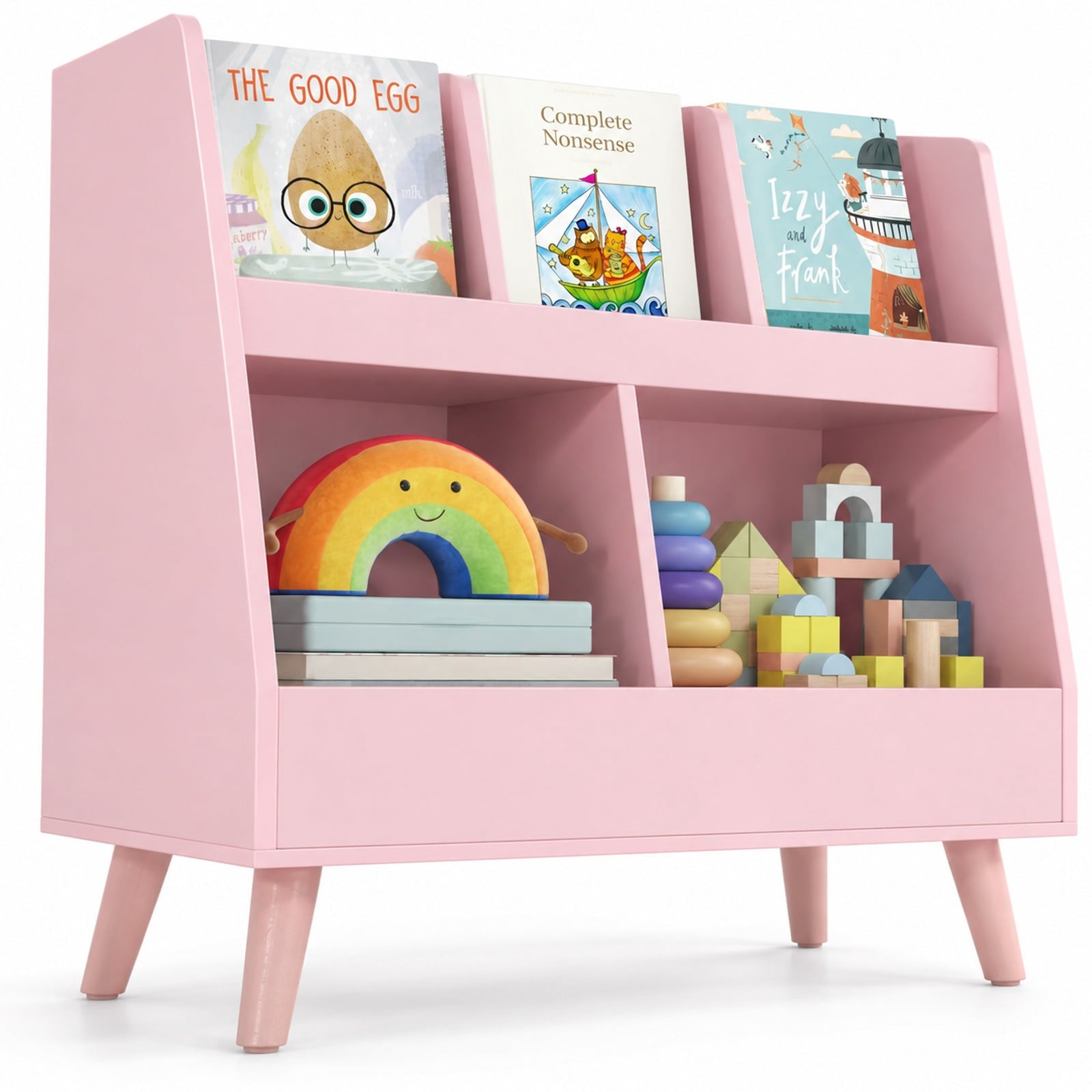 Fenbeli 5-Cube Kids Bookshelf and Toy Organizer with Anti-Tipping Kits, 68 lbs Capacity, MDF Solid Wood Frame, Pink