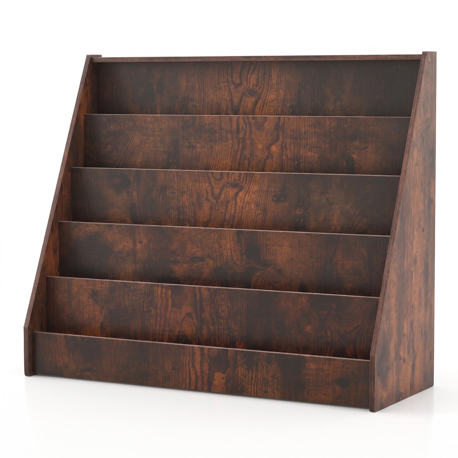 Fenbeli 5-Tier Kids Bookshelf with Deep Compartments and Stable Baby Book Case, Engineered Wood Frame, for 3+, 36 x 15 x 30 Footprint, Brown