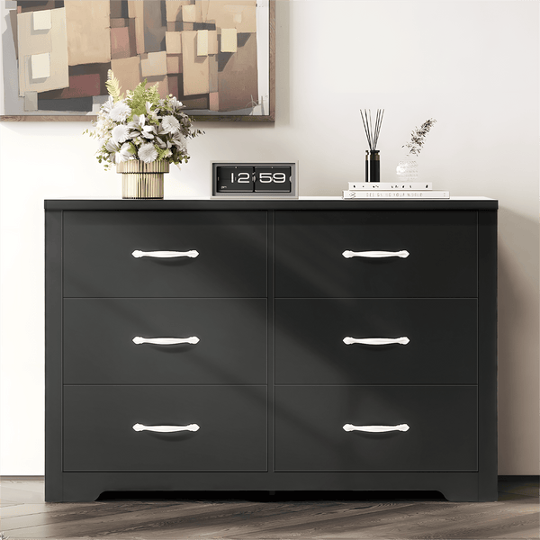 Fenbeli 6 Drawer Dresser, Black Finish