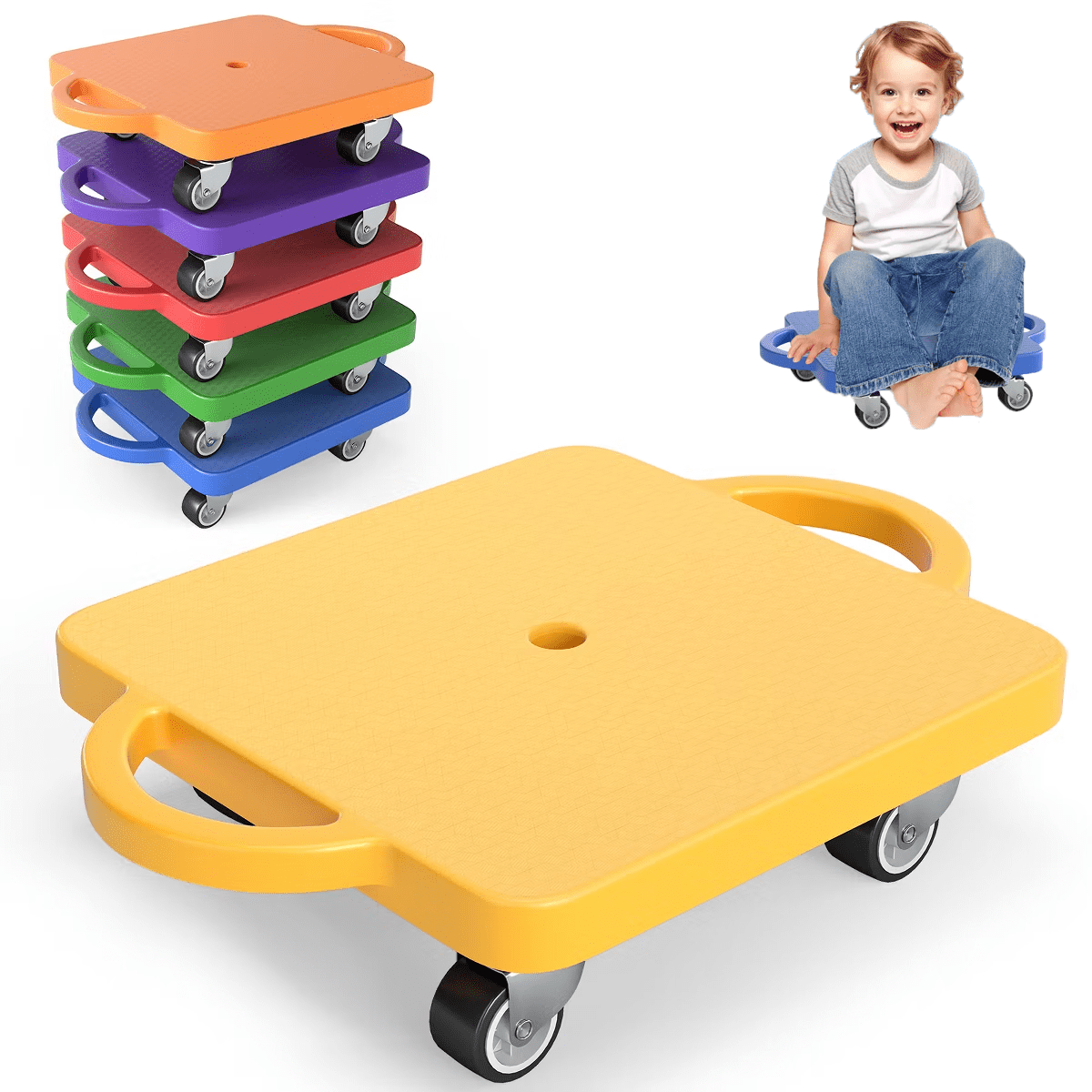 Fenbeli 6 Pieces Sport Scooters Board with Handles Sitting Scooter for kids Gym Indoor Outdoor Activities Play Equipment