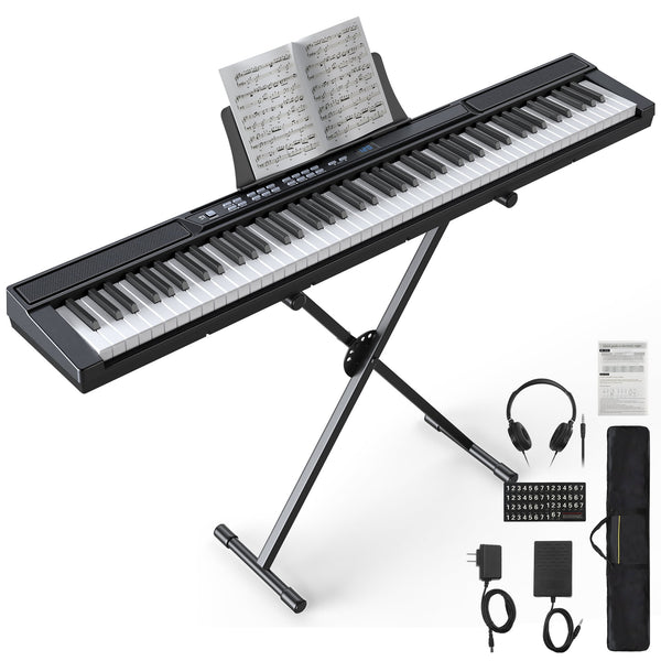 Fenbeli 88 Key Digital Piano Keyboard with Stand Full-Size Semi-Weighted Electric Piano with Sustain Pedal, Music Rest, Black