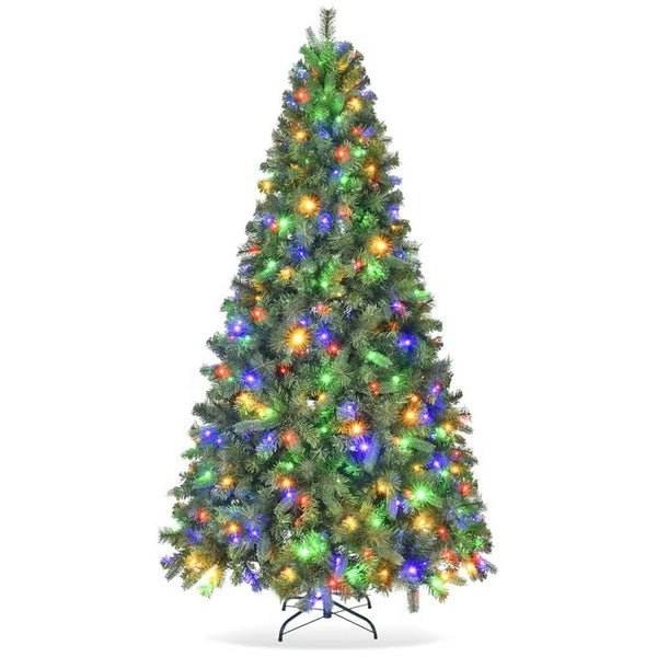 Fenbeli 7.5ft Pre-Lit Artificial Christmas Tree with 400 Multicolored LED Lights, 8 Sequences, Green