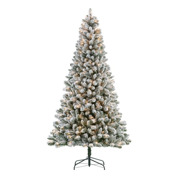 Fenbeli 7.5 ft Pre-Lit Flocked Frisco Pine Artificial Christmas Tree, 350 LED, Green