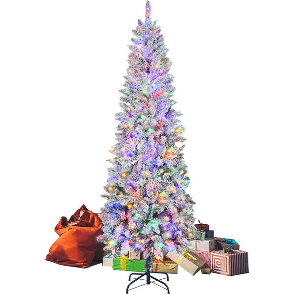 Fenbeli 7.5ft Pencil Prelit Christmas Tree with 350 Multicolor LED Lights Artificial Skinny Christmas Tree for Small Spaces