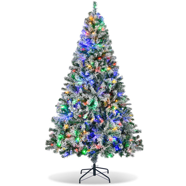 Fenbeli 7.5ft Pre-Lit Premium Snow Flocked Artificial Christmas Tree with 1450 Tips 350 LED Multicolor Lights