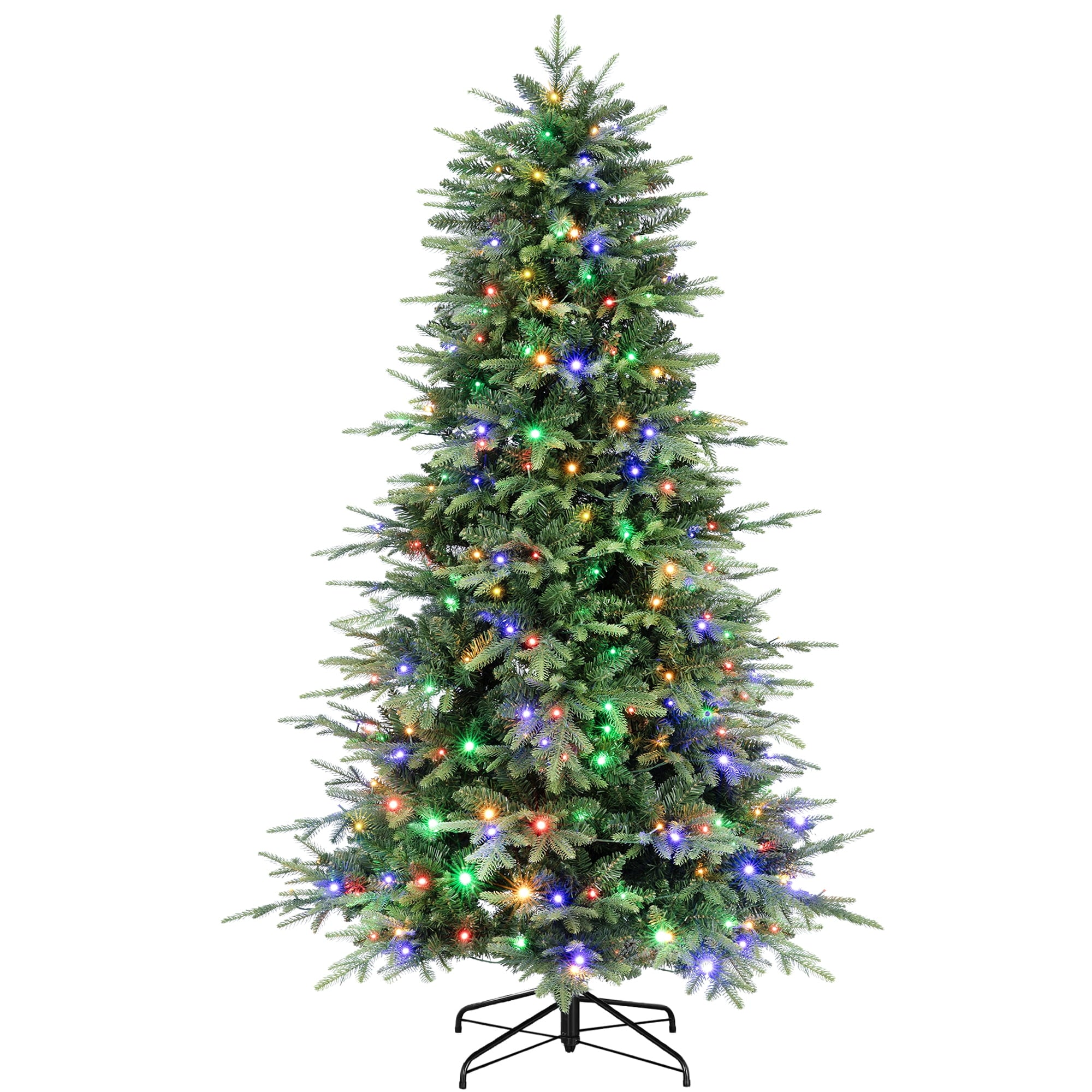 Fenbeli 6ft Pre-Lit Artificial Fir Christmas Tree, 1,350 PE/PVC Branch Tips, 300 Lights with Remote Control and 11 Modes, Green