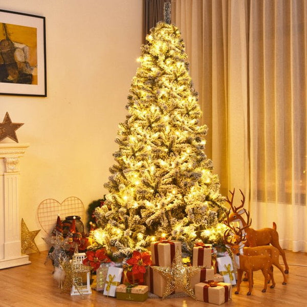 Fenbeli 7.5ft Snow Flocked Hinged Artificial Christmas Tree without Lights, White