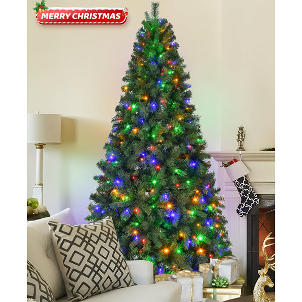 Fenbeli 7.5ft Pre-Lit Artificial Christmas Tree with 400 Multicolored LED Lights, Indoor Outdoor