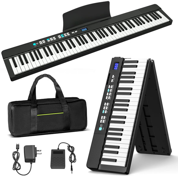 Fenbeli 88 Keys Folding Piano Keyboard for Beginner Portable Electric Piano with Stand, Sustain Pedal, Black
