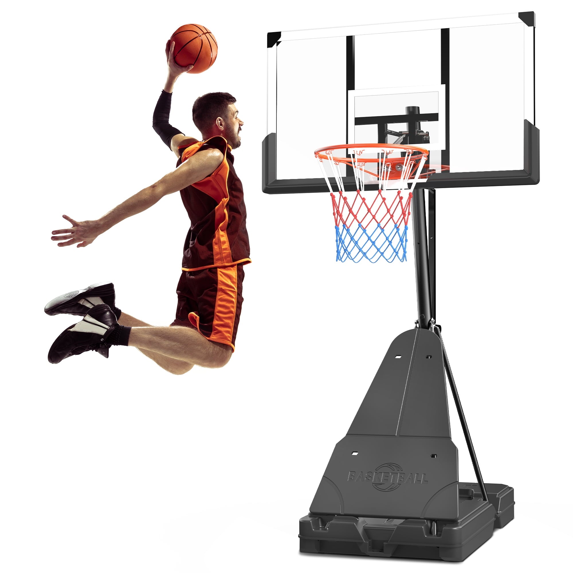 Fenbeli Basketball Hoop Outdoor, 4.8-10FT Height Adjustable Portable Basketball Hoops with 44 Inch Shatterproof Backboard, Basketball Goal System for Kids Youth and Adults in Backyard/Driveway/Indoor