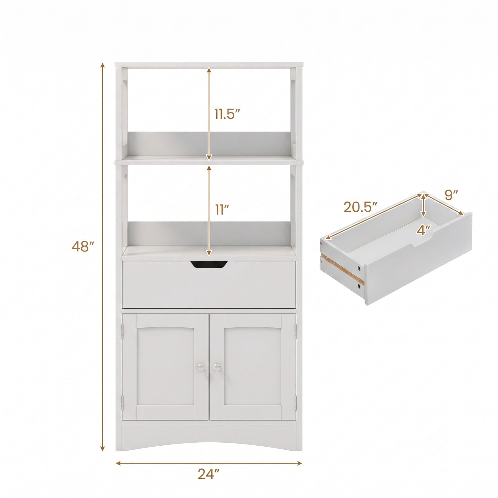 Fenbeli Bathroom Storage Cabinet, Freestanding Floor Cabinet with 3 Open Shelves, Pull-Out Drawer and 2 Doors, Anti-Toppling Wooden Organizer for Bathroom Kitchen, Gray