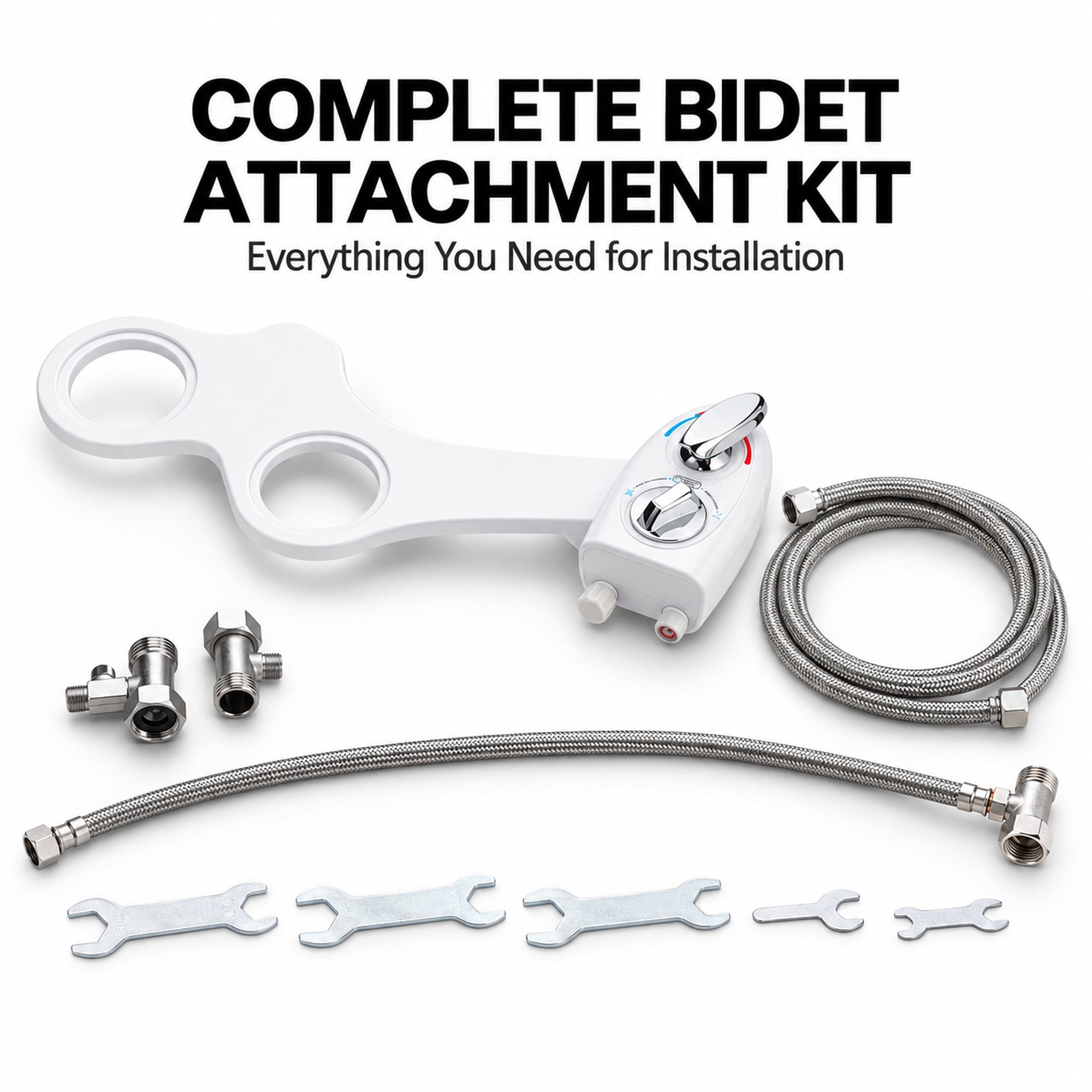 Fenbeli Bidet Attachment for Toilet, Non-Electric Dual Nozzle Bidet with Feminine and Rear Wash, Hot and Cold Water Toilet Seat Attachment with Self-Cleaning Nozzle, White