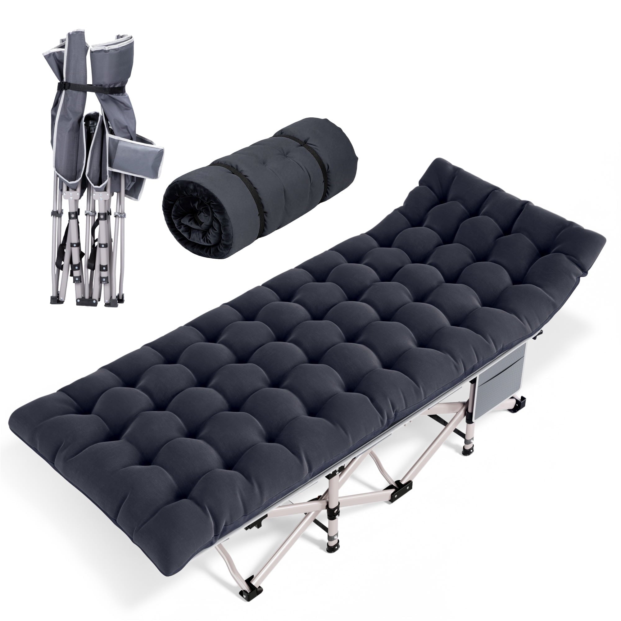Fenbeli Heavy Duty Camping Cot for Adults Folding Sleeping Cot Bed with Mattress, Black