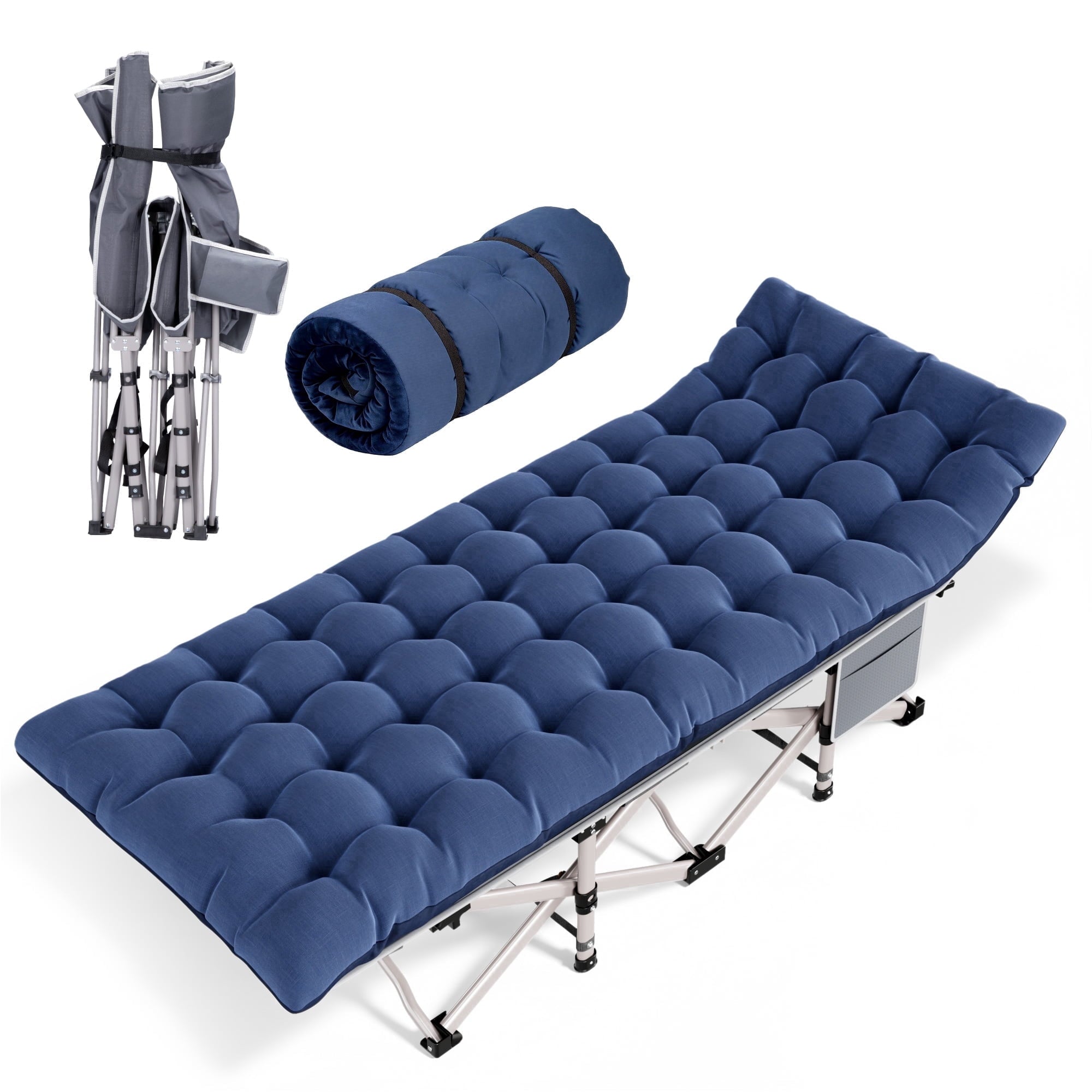 Fenbeli Heavy Duty Camping Cot for Adults Folding Sleeping Cot Bed with Mattress, Blue