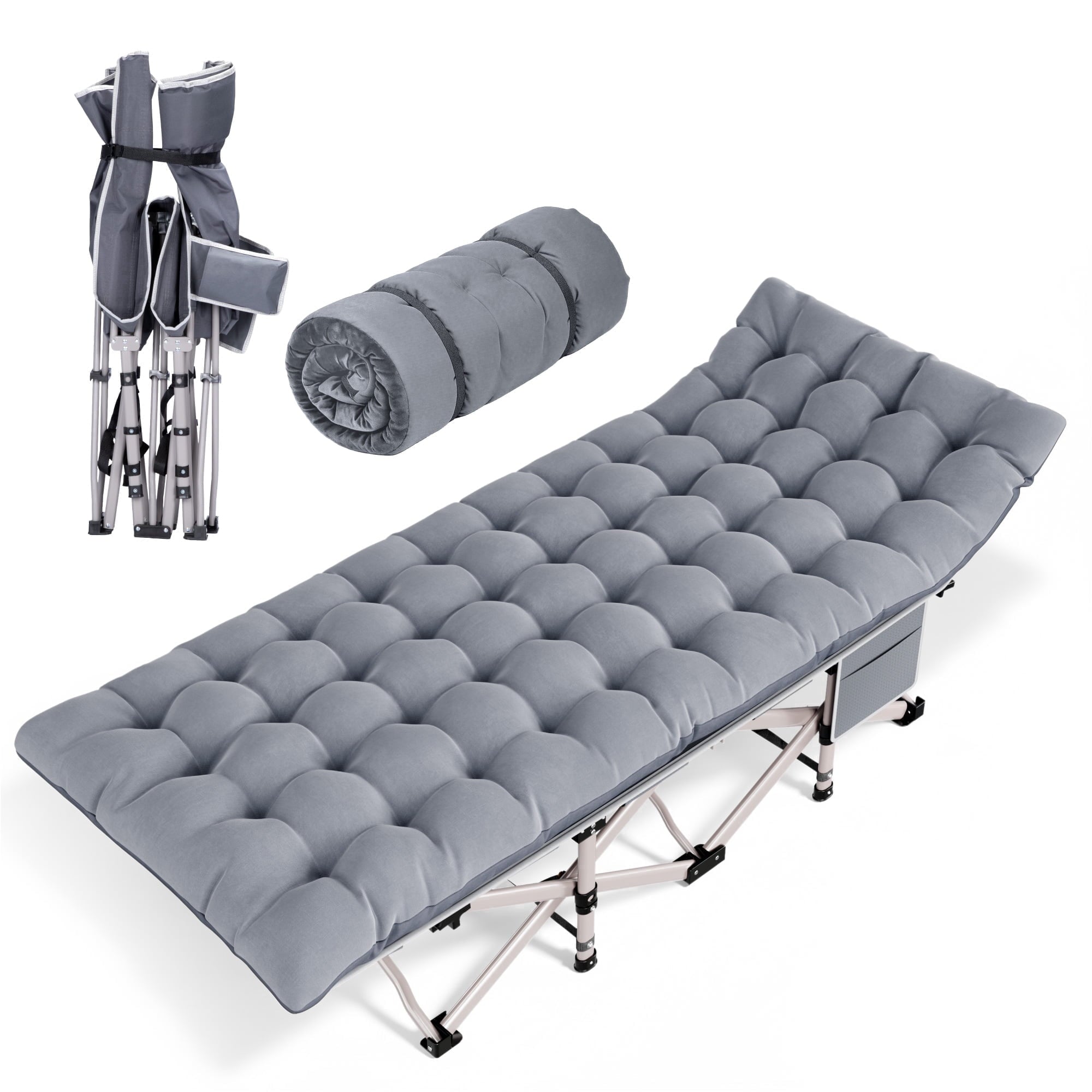 Fenbeli Heavy Duty Camping Cot for Adults Folding Sleeping Cot Bed with Mattress, Gray