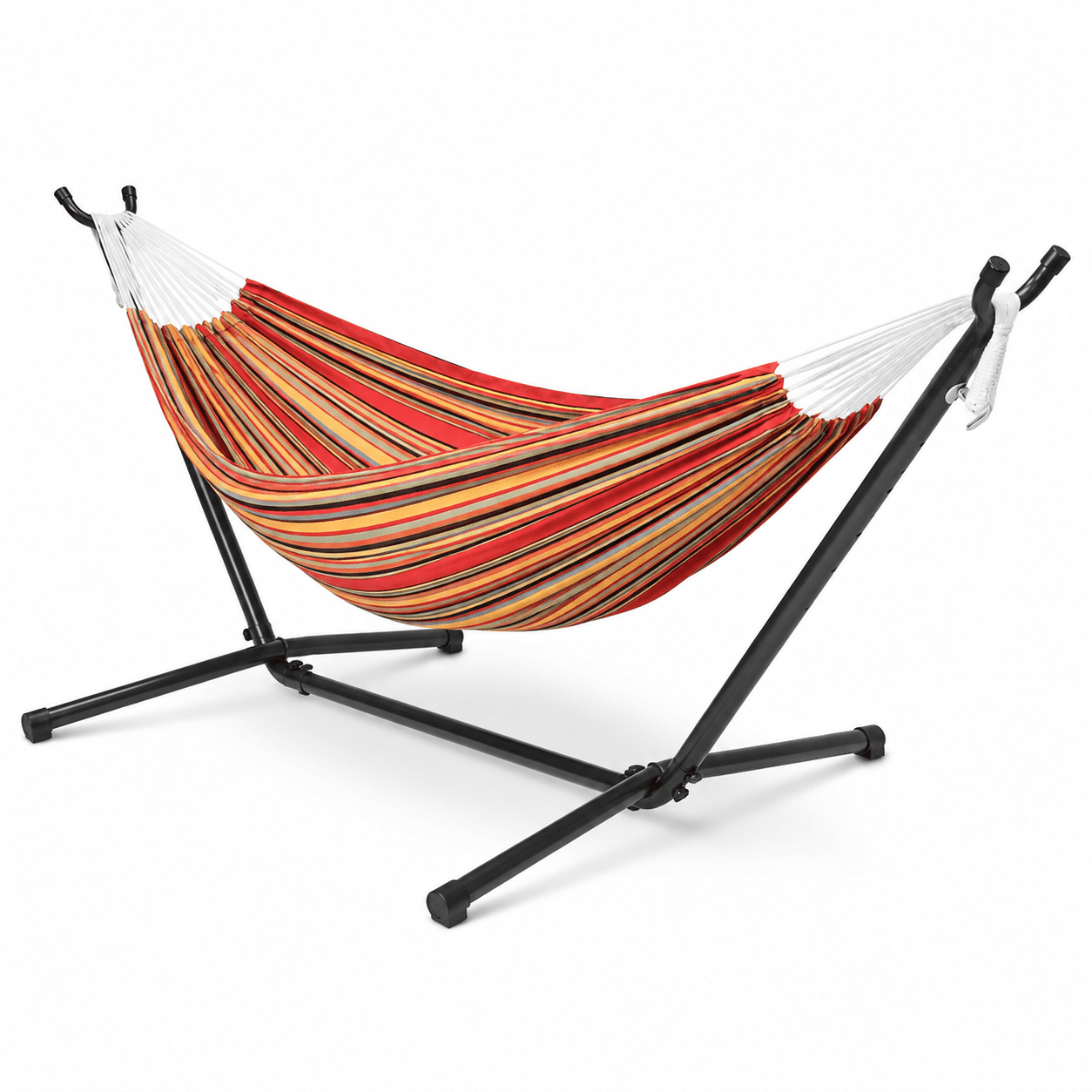 Fenbeli Double Camping Hammock with Stand 2 Person Portable Hammock Bed with Steel Frame and Carry Bag for Backyard Patio Outdoor Poolside, Red