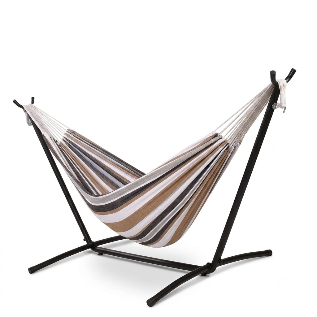 Fenbeli Double Camping Hammock with Stand 2 Person Portable Hammock Bed with Steel Frame and Carry Bag for Backyard Patio Outdoor Poolside, Yellow