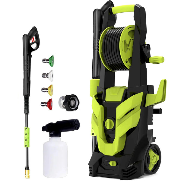 Fenbeli Electric Pressure Washer, 3800 PSIMAX, 2.4 GPM 20 ft Hose and Reel, 4 Quick Connect Nozzles, Foam Cannon, Portable to Clean Patios, Cars, Fences, Driveways, Patios, Floor Cleaning