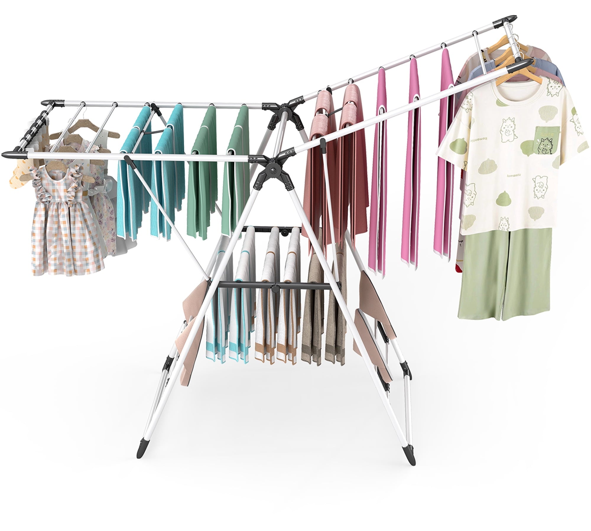 Fenbeli Foldable Clothes Drying Rack, 2-Tier 66 lbs Capacity, Rustproof Steel Laundry Rack for Indoor and Outdoor, White