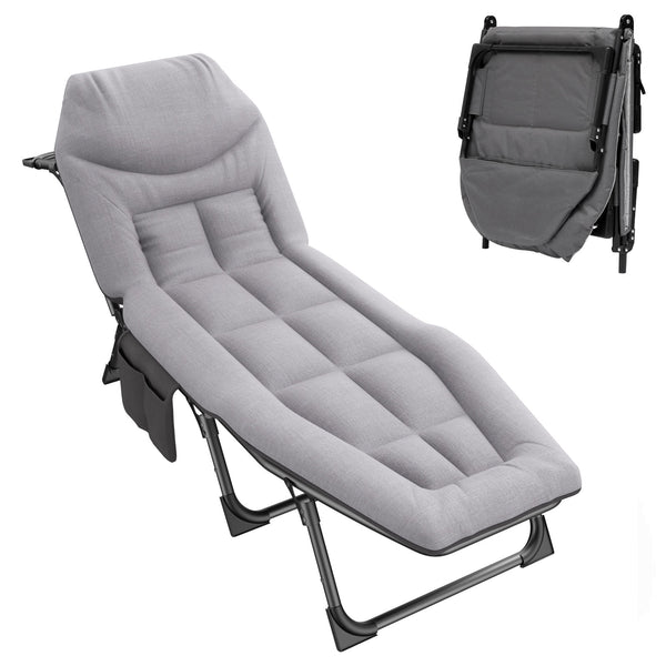 Fenbeli Folding Camping Cot, Adjustable Backrests Position Adults Reclining Chairs with Thick Mattress and Pillow 76.5in x24.4in for Camp/Travel/Beach/Patio/Office/Home Naps
