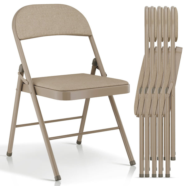 Fenbeli 6 Pack Folding Chairs with Padded Seats, Brown