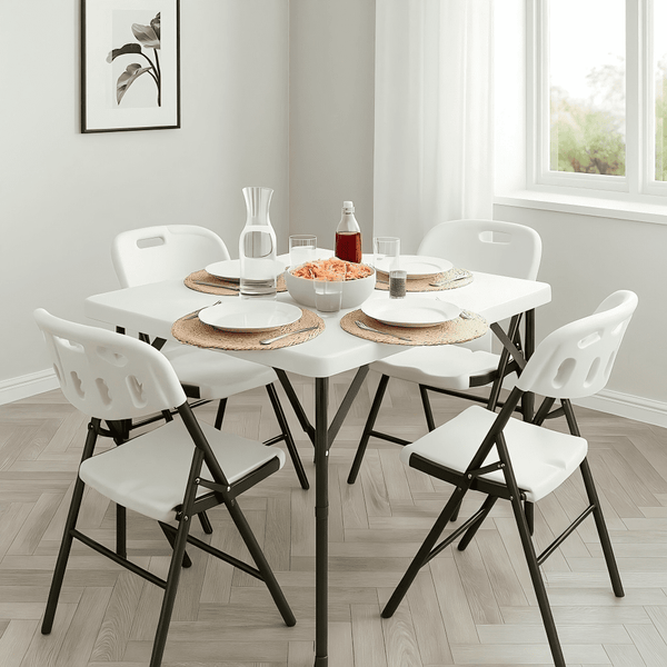 Fenbeli 5 Piece Folding Table and Chairs, Portable Event Card Table with Chairs Set of 4 for Indoor/Outdoor, Picnic, Game Room White