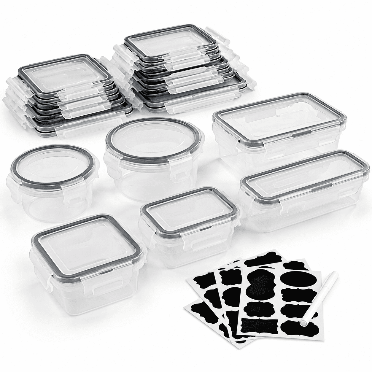 Fenbeli 32-Piece Airtight Food Storage Containers with Lids, BPA-Free Stackable Meal Prep Set with Labels, Clear