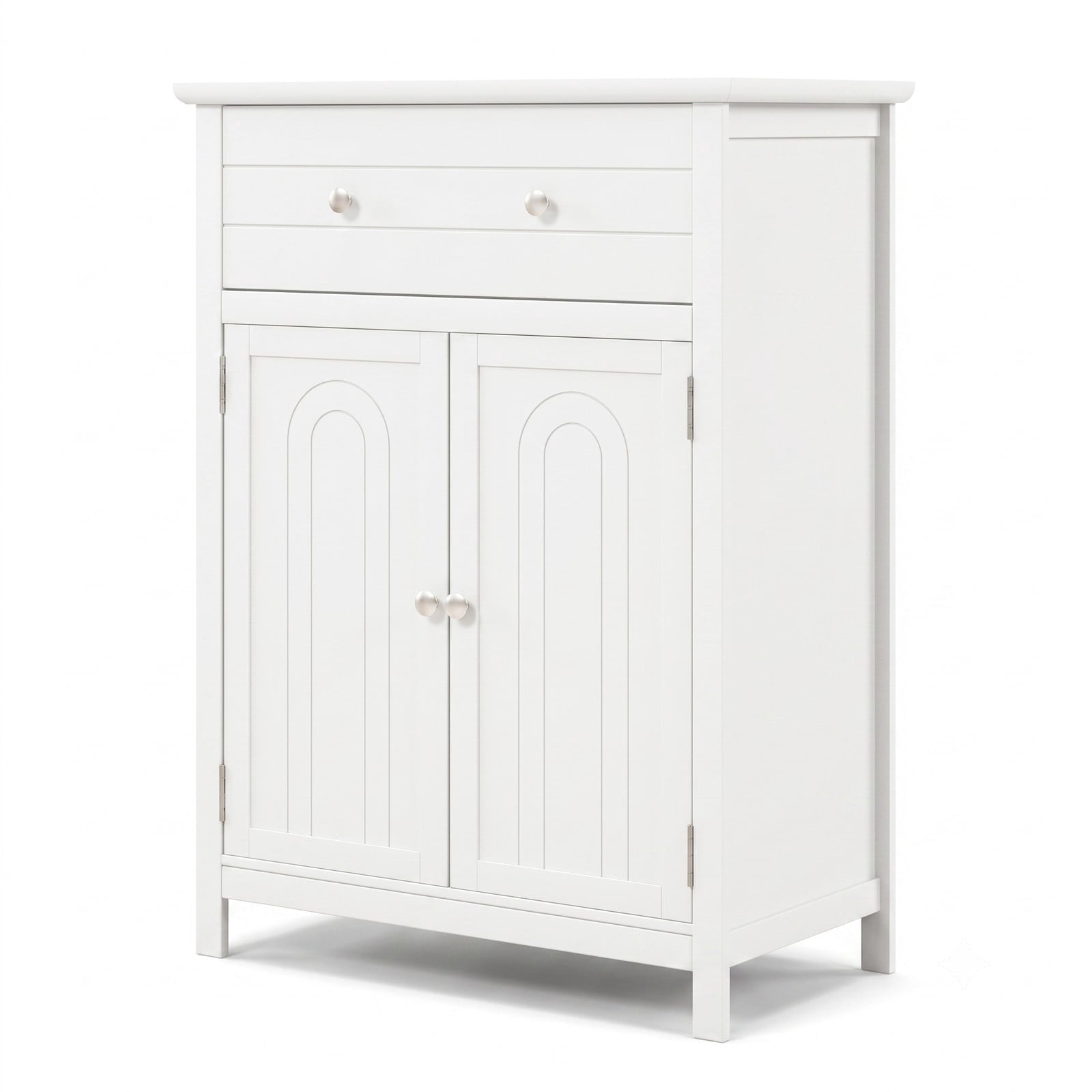 Fenbeli Free Standing Bathroom Storage Cabinet, 2-Door Floor Cabinet with Large Drawer and Adjustable Shelf, Waterproof MDF Side Organizer for Bathroom Living, White