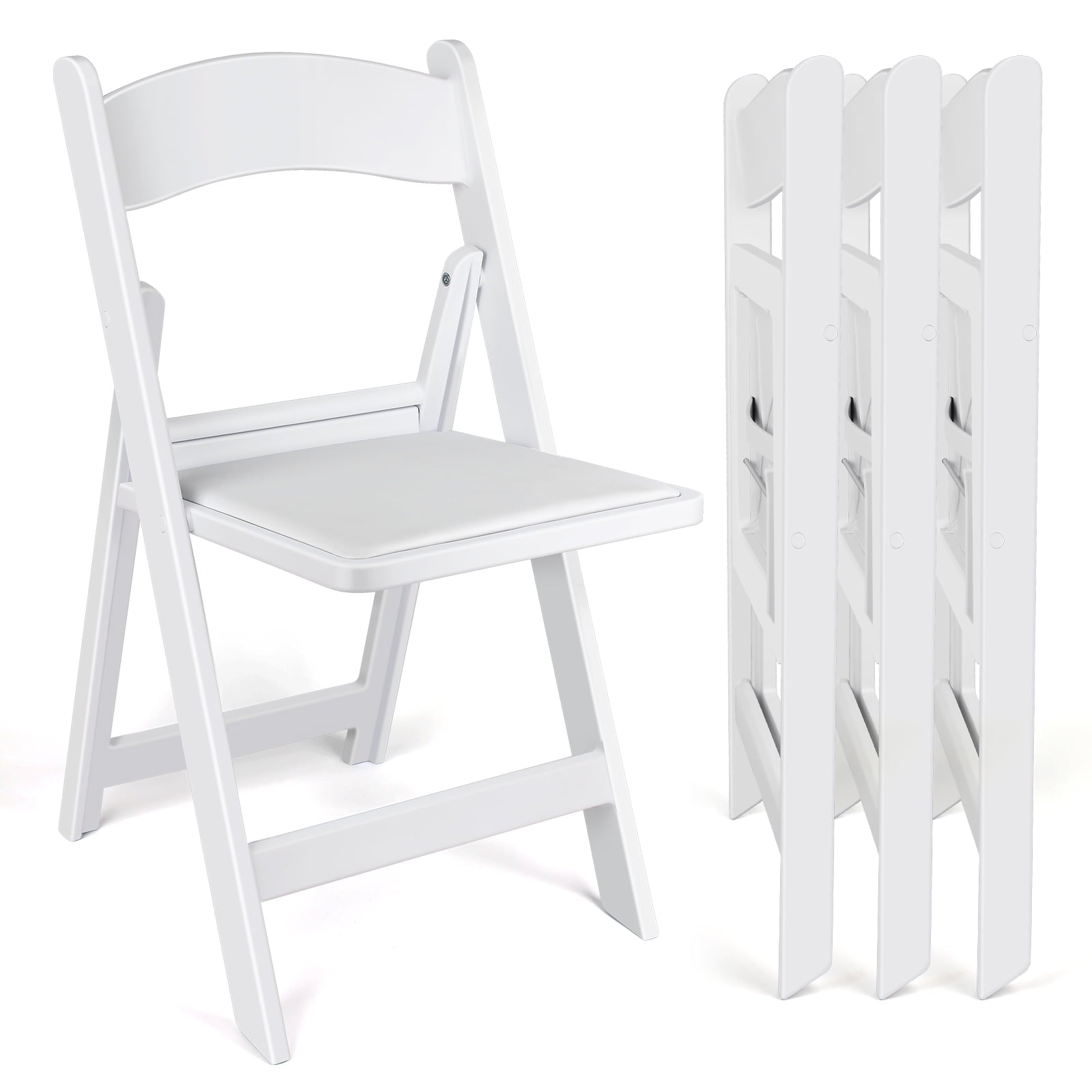Fenbeli 4 Pack White Resin Folding Chairs with Padded Seats - Indoor/Outdoor Folding Chairs for Events Lightweight Foldable Chairs