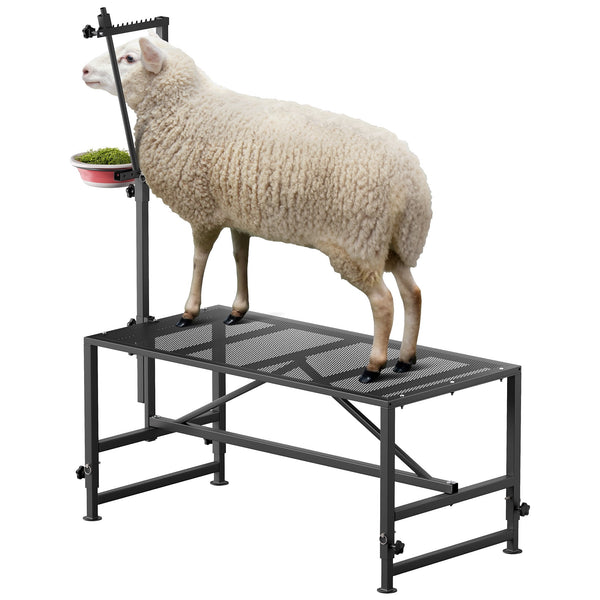 Fenbeli Goat Trimming Stand with Feed Bin, 600 lbs Capacity Livestock Grooming Milking Table for Goats Sheep, Black