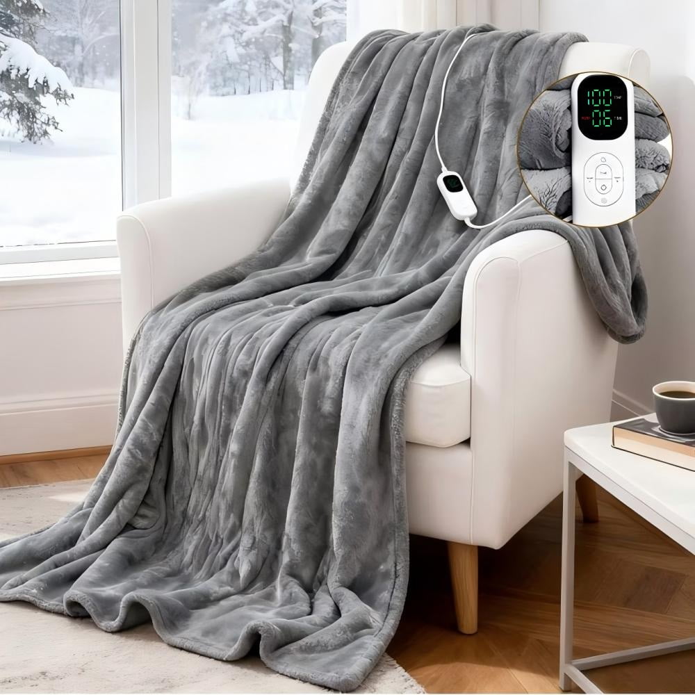 Fenbeli Heated Blanket 60 71 Throw Blanket Fast Heating Electric Blanket Soft Flannel Over-Heat Protection Gifts for Grandma Gray