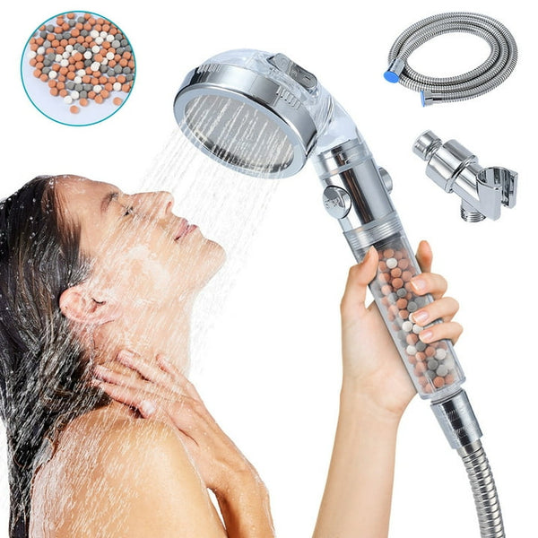 Hand Held Shower Head with Filter Beads 3 Settings Spray High Pressure Shower Heads