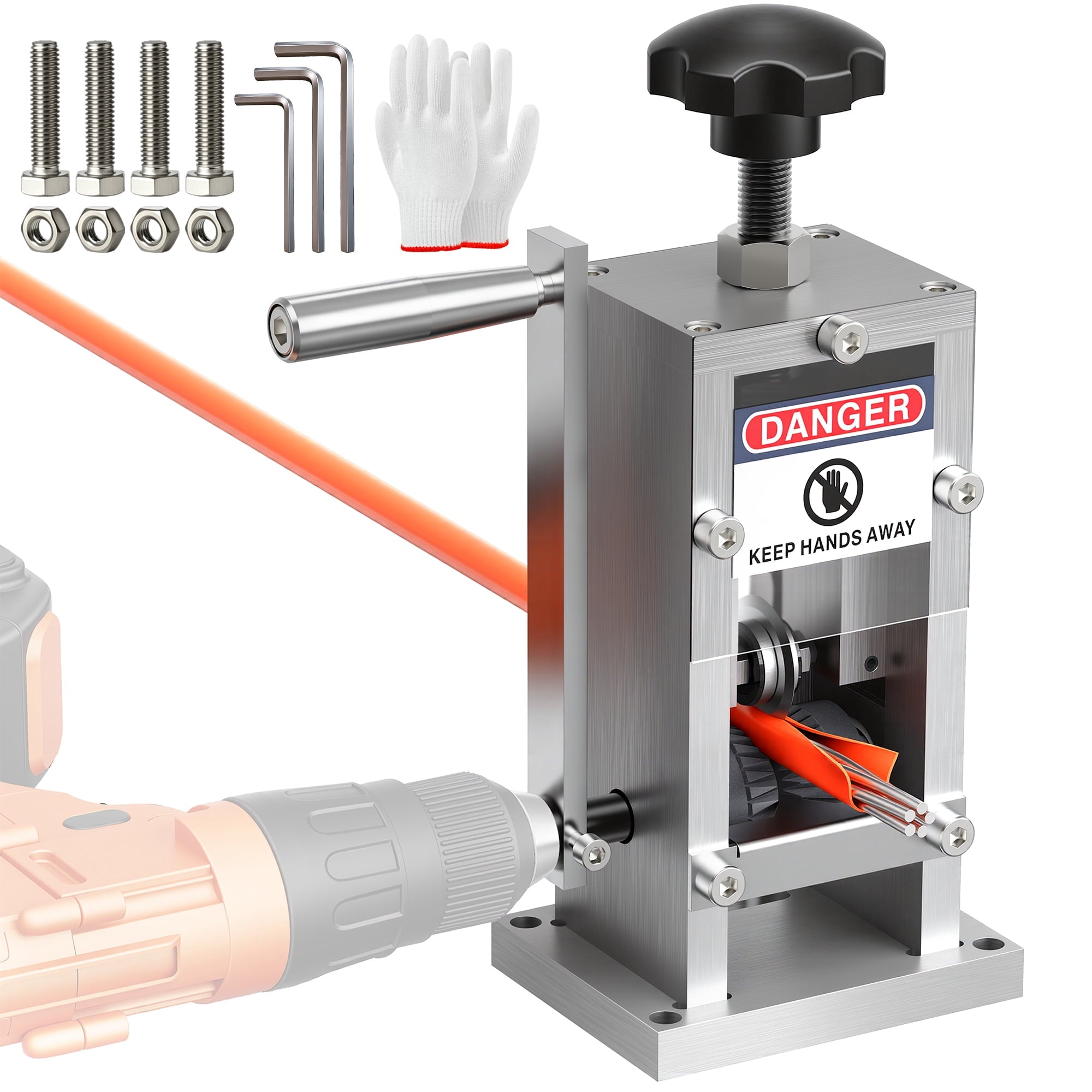 Fenbeli Manual Wire Stripping Machine 0.06-1.5in Heavy Duty with Hand Crank and Drill Powered for Scrap Copper Recycling, White