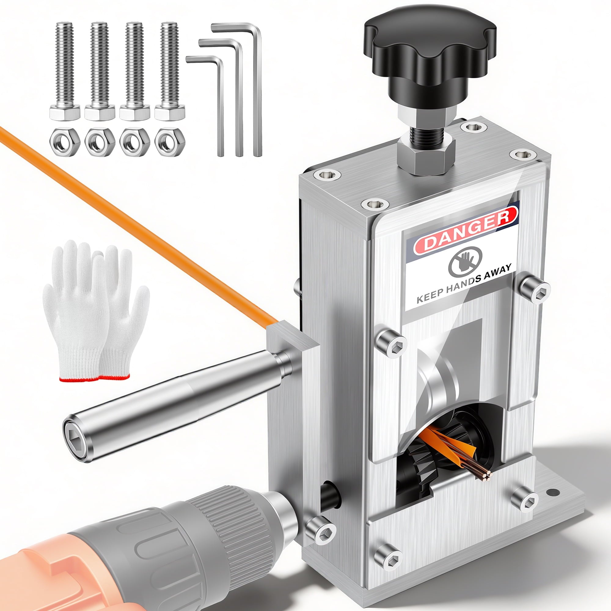 Fenbeli Manual Wire Stripping Machine 0.06-1in with Hand Crank and Drill Powered for Scrap Copper Recycling, White
