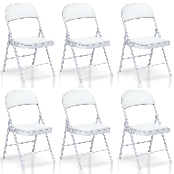 Fenbeli Metal Folding Chair with Padded Seats & Back,White, Set of 6