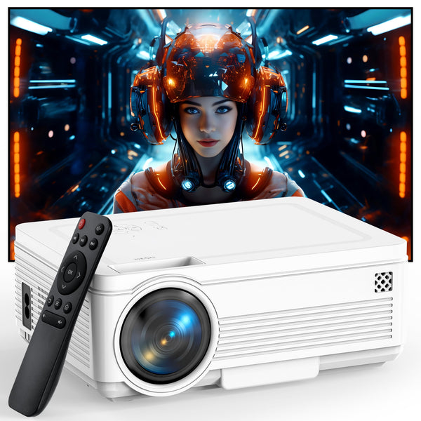 Fenbeli 1080P Bluetooth Projector Full HD Portable Movie Projector for Home Bedroom Compatible with Smartphone HDMI White