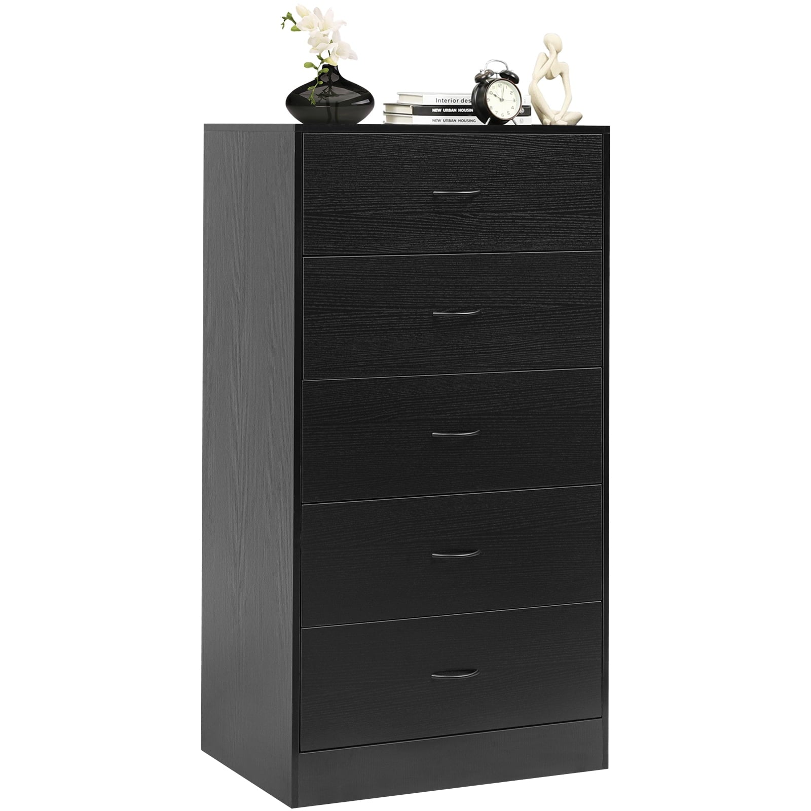 Fenbeli Modern 5 Drawer Dresser for Bedroom, Black Drawer Dresser with Metal Handles, Storage Chest for Bedroom, Living Room, Office