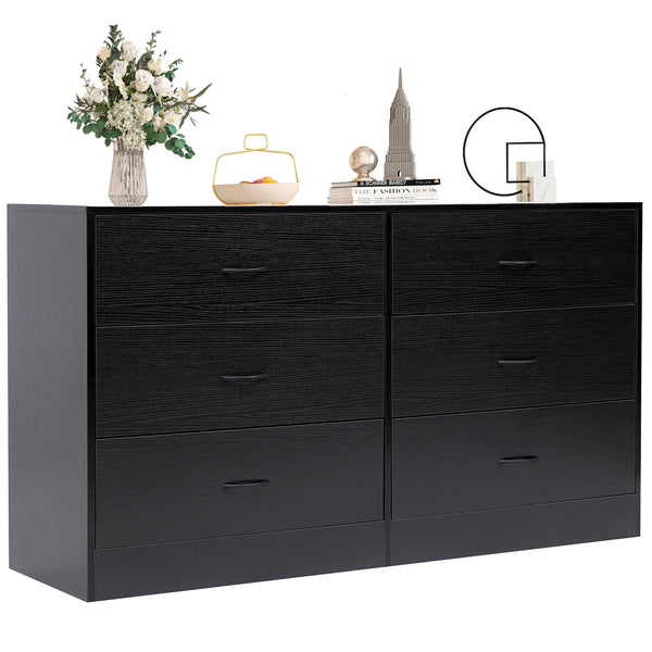 Fenbeli Modern 6 Drawer Dresser for Bedroom, Black Drawer Dresser with Metal Handles, Storage Chest for Bedroom, Living Room, Office