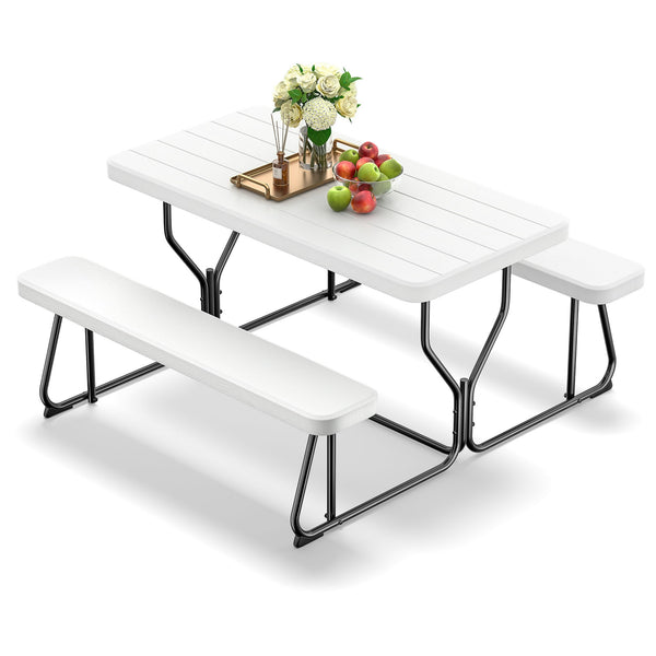Fenbeli Outdoor Picnic Table with Bench Set for BBQ, Camping, Patio, White