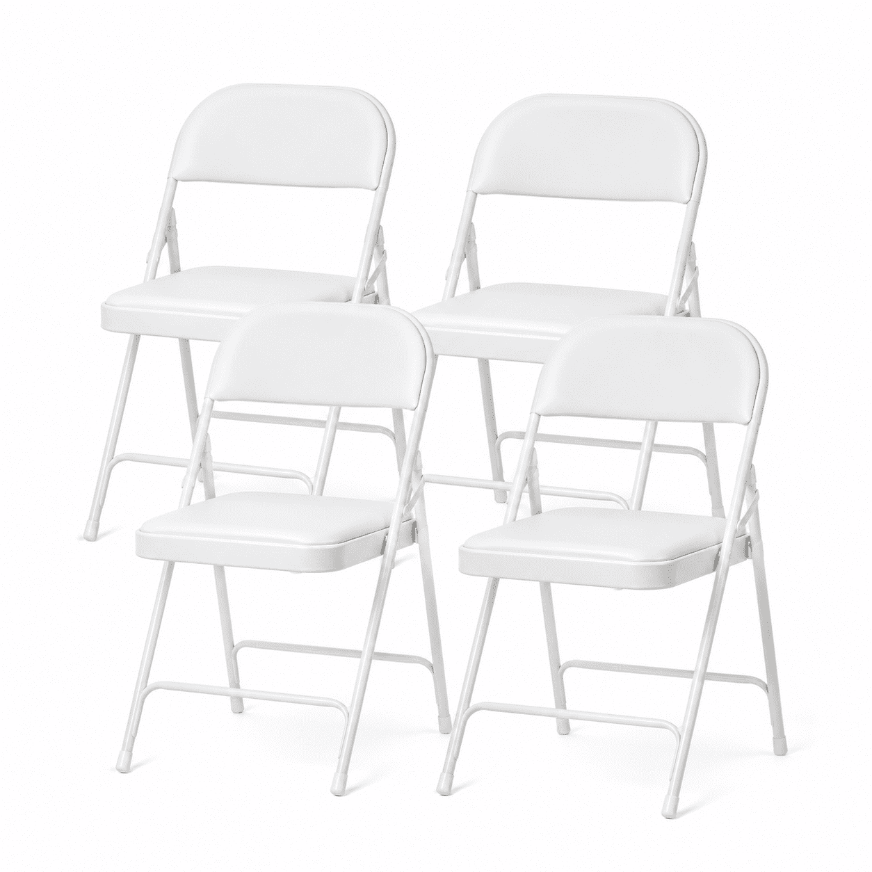Fenbeli Padded Folding Chairs 4 Pack, White Steel Chairs with Metal Backs and 330 lb Capacity, Portable Seating for Home Events and Gatherings