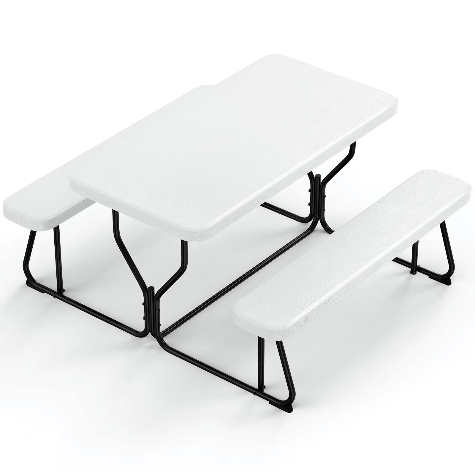 Fenbeli White Outdoor Picnic Table and Bench Set, Weather-Resistant Patio Dining Furniture for Garden, Backyard, Deck