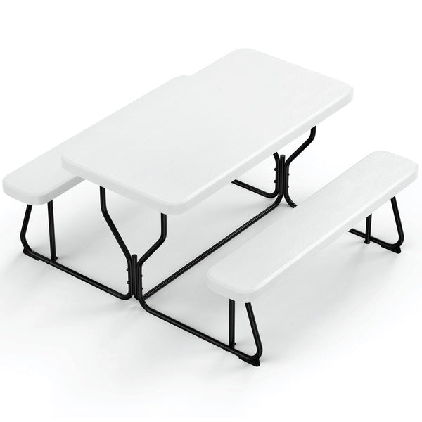 Fenbeli White Outdoor Picnic Table and Bench Set, Weather-Resistant Patio Dining Furniture for Garden, Backyard, Deck