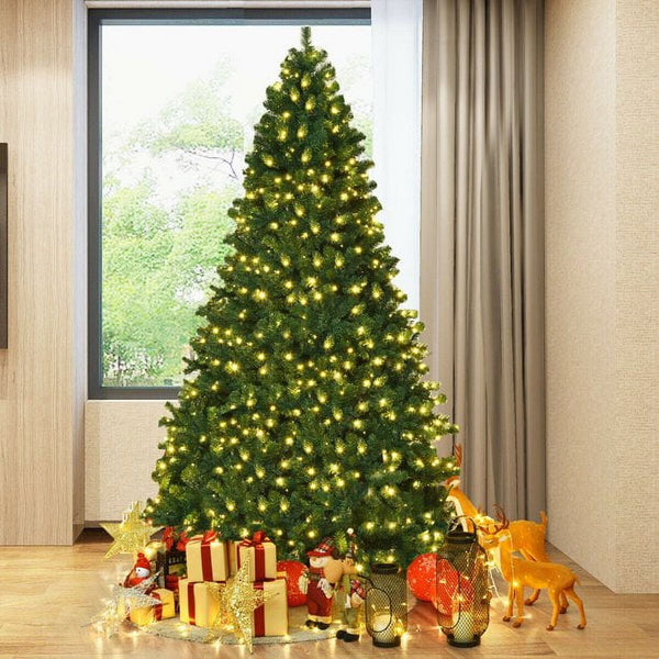 Fenbeli Pre-Lit Artificial Christmas Tree 7.5ft with 450 Clear Incandescent Mini Lights, Green