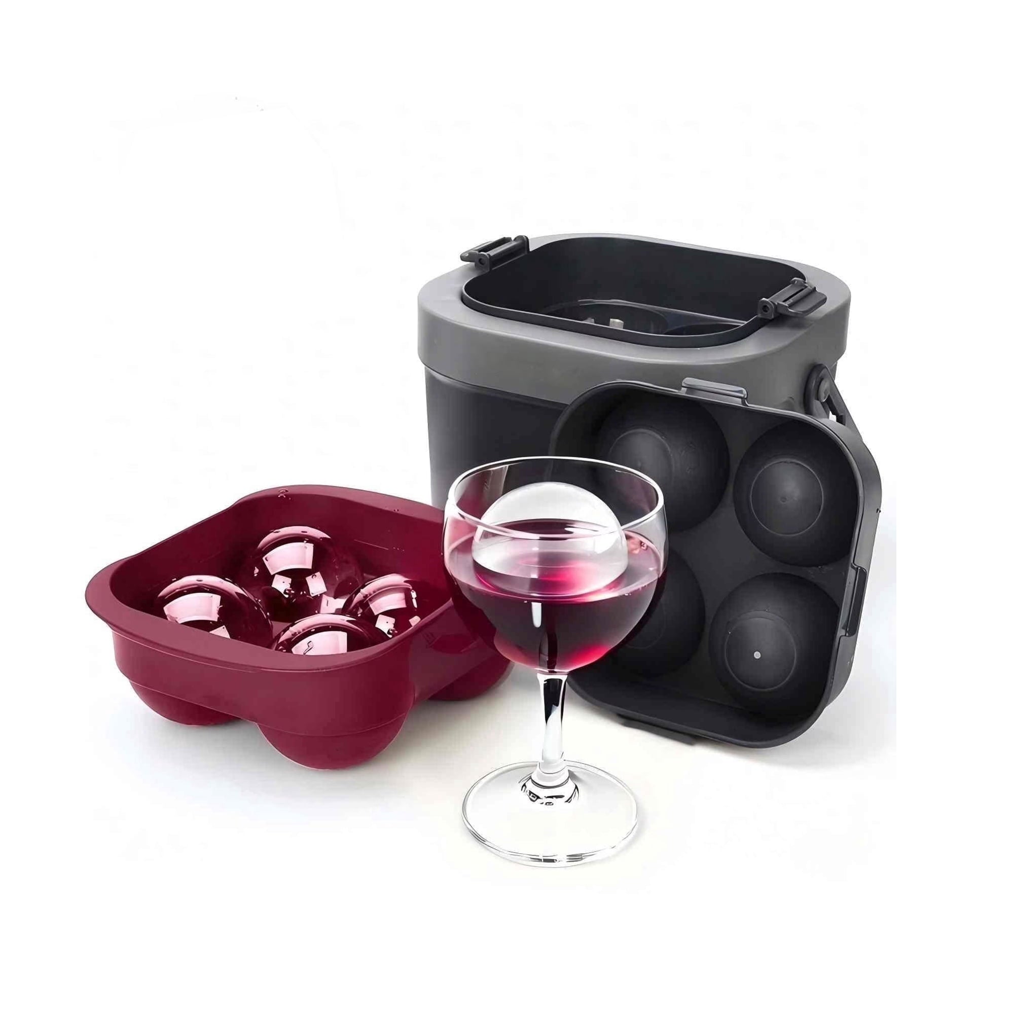 RUIE Red Whiskey Ice Cube Tray - 2.4 Inch Large Round Ice Ball Maker Mold, Best Gifts for Dad Husband - BPA Free Silicone Sphere Ice Mold for Whiskey, Bourbon, Cocktail, Drinkware