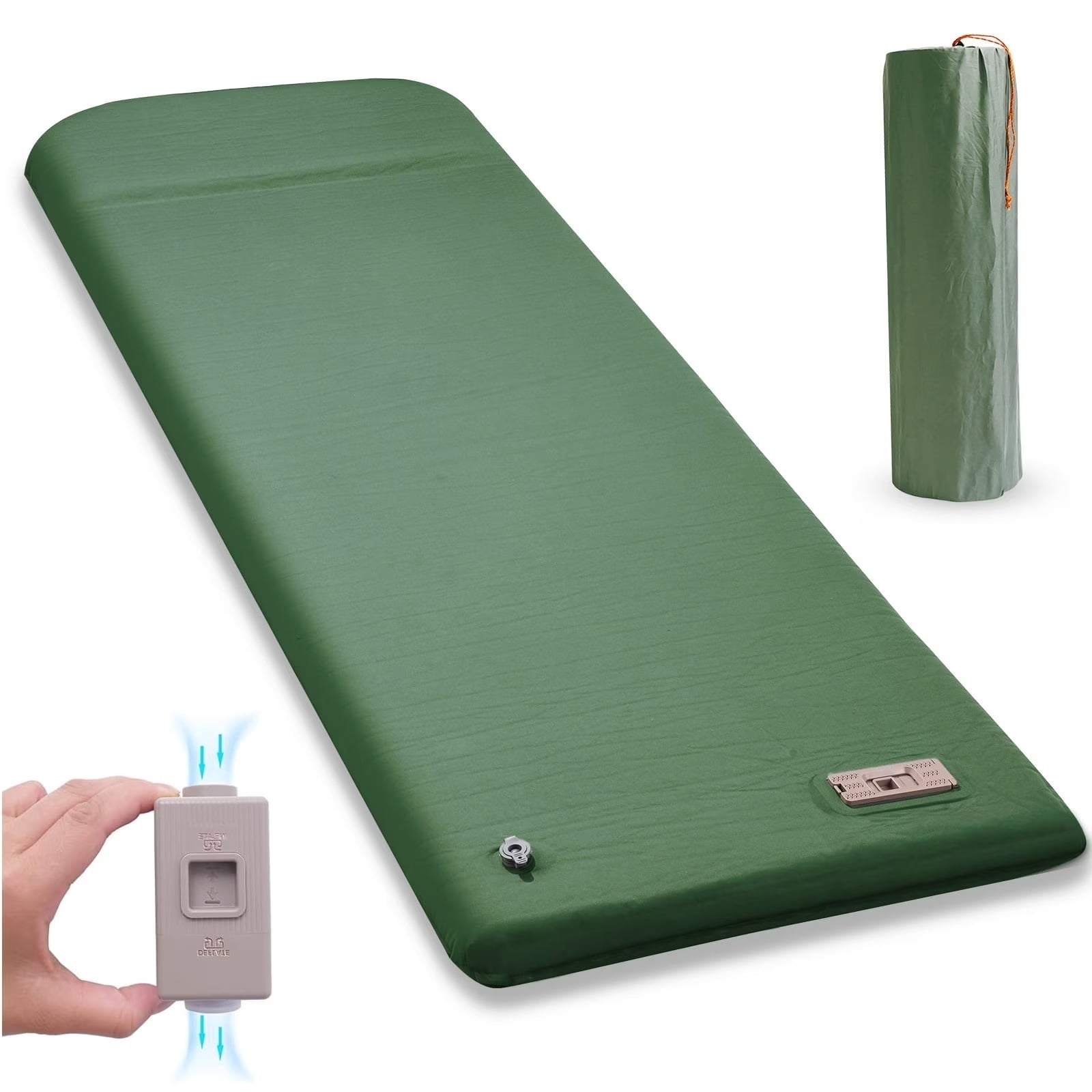 Fenbeli Self-Inflating Sleeping Pad with Pillow,3.2" Thick Memory Foam Camping Mattress, R-Value 9.5 Insulated 4-Season Camp Pad for Tent,Backpacking,Hunting & Hiking,20-Second Quick Inflate, Green