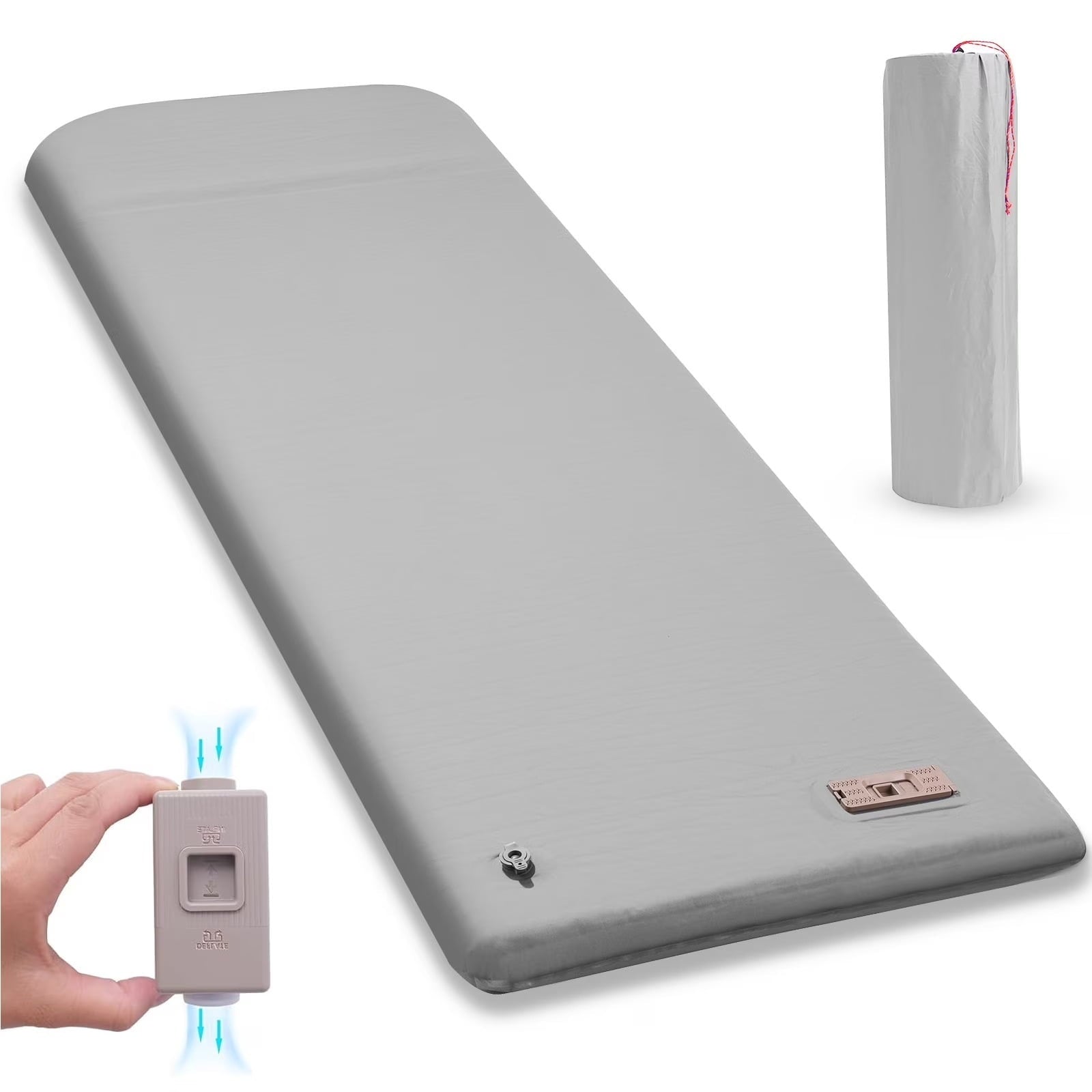 Fenbeli Self-Inflating Sleeping Pad with Pillow, 3.2" Thick Memory Foam Camping Mattress, R-Value 9.5 Insulated 4-Season Camp Pad for Tent, Car, SUV & Truck Bed, 20-Second Quick Inflate, Gray
